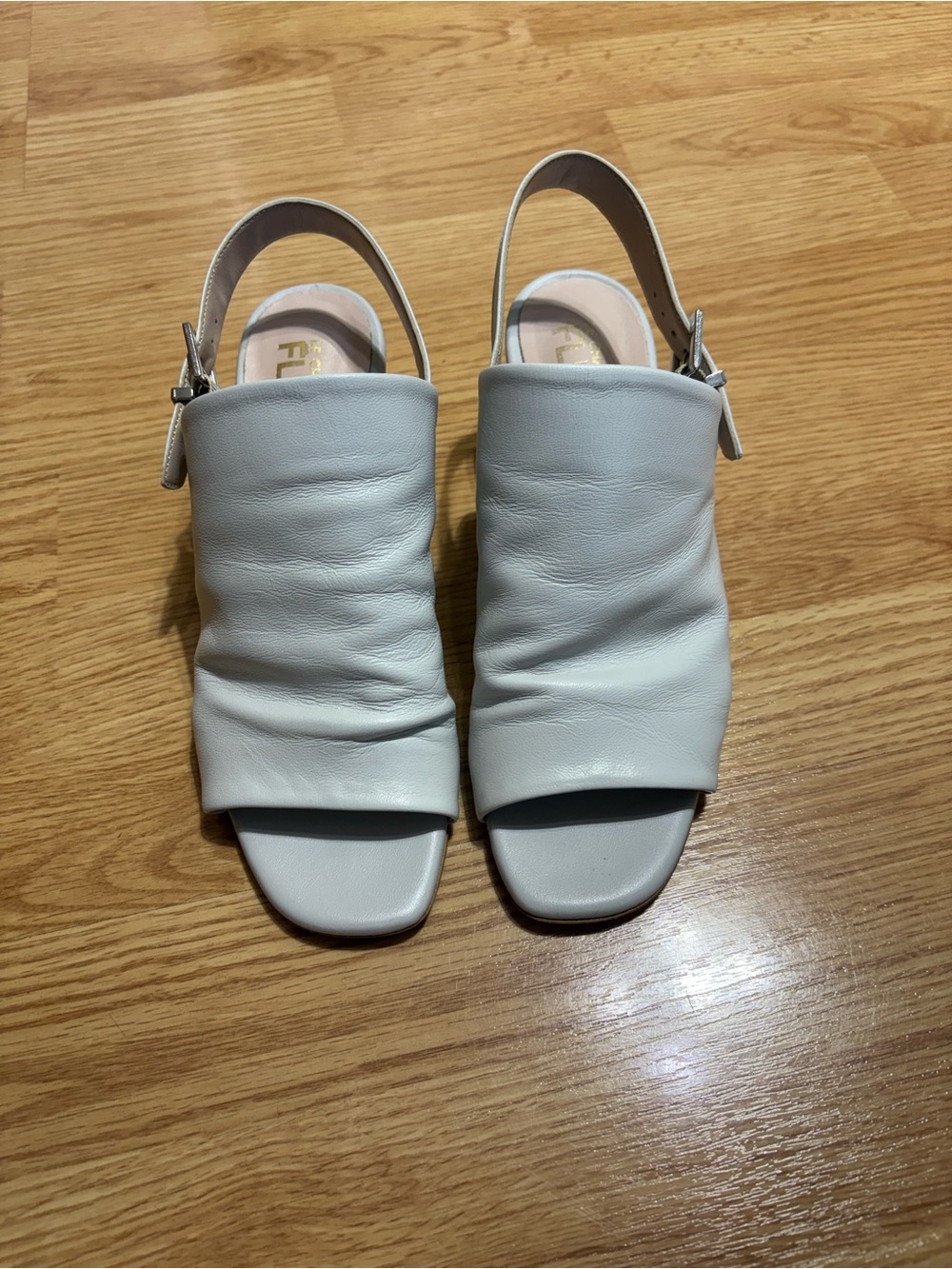Flexi Cream Ruched Leather Slingback Mules.  Excellent condition. Worn once.